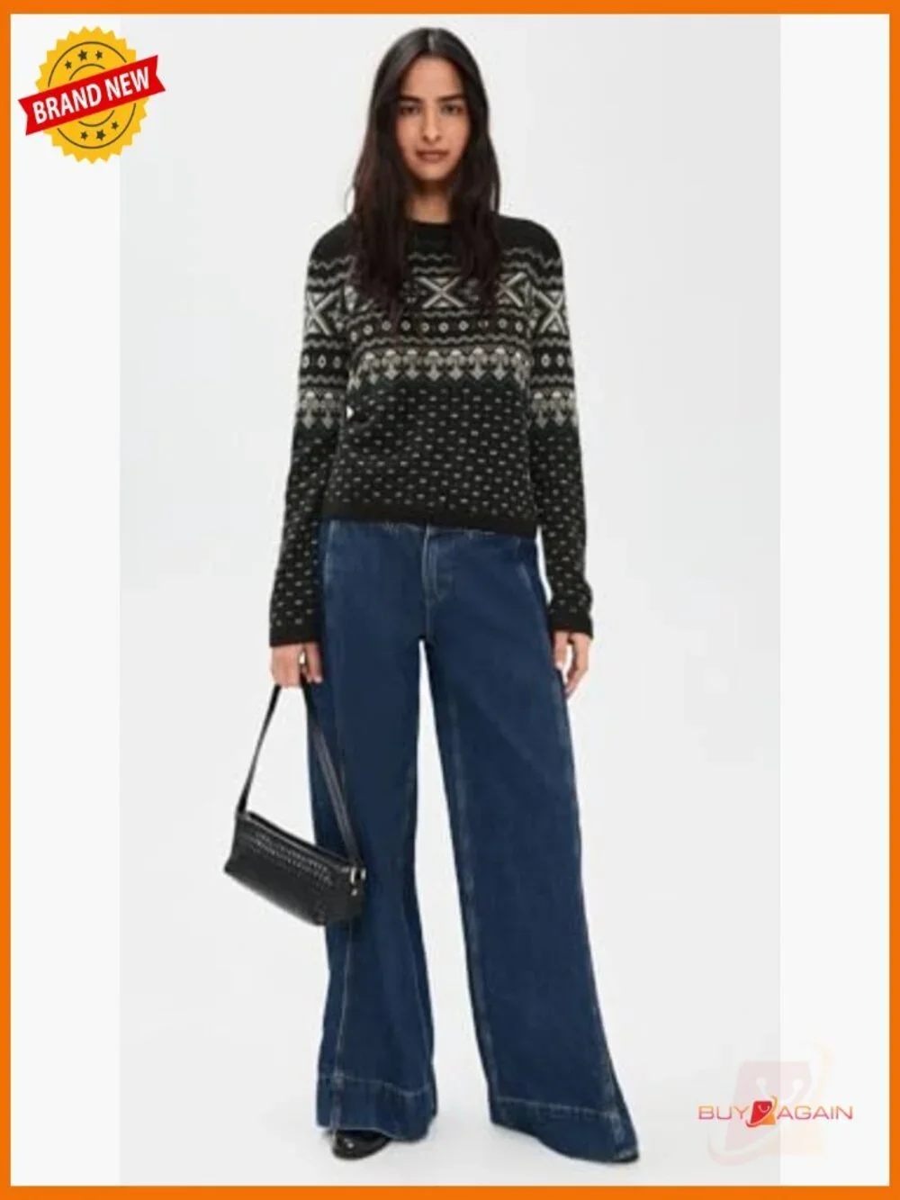 Cashmere Mock Neck Pullover Sweater, Fair Isle Pattern, Classic Fit